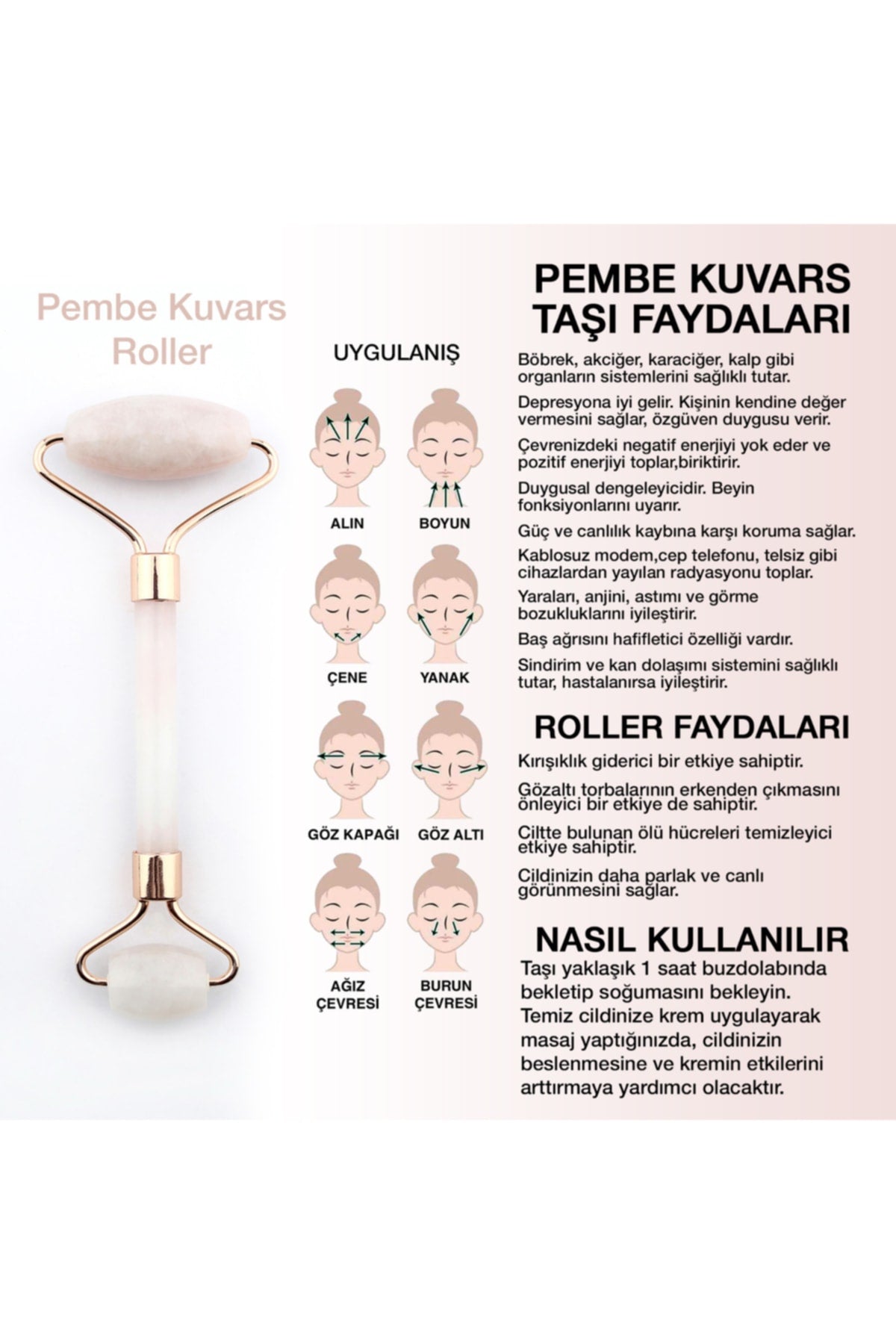 Sertifikalı 1. Sınıf Masaj Seti Pembe Kuvars Doğal Taşı Roller Ve Obsidyen Doğal Taş Kalplı Gua Sha