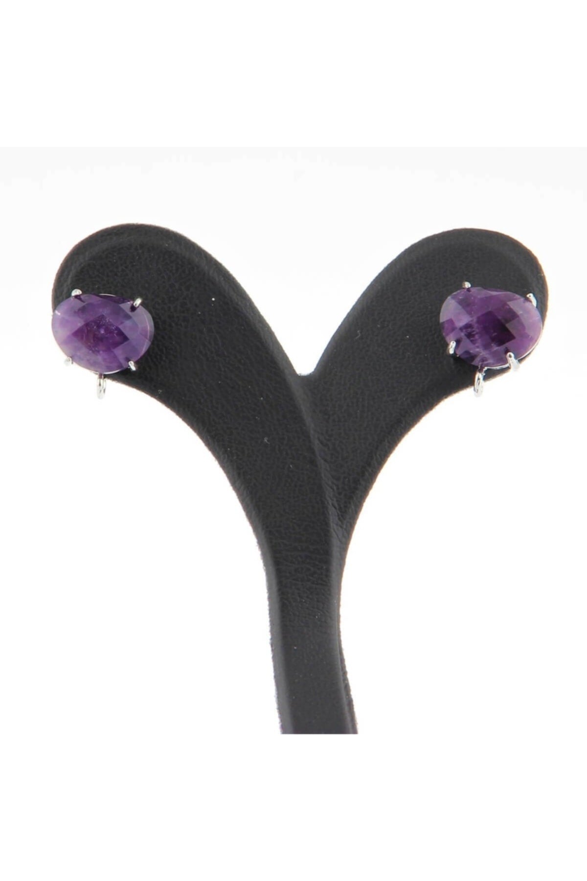 Sertifikalı Ametist Doğal Taş Küpe - 10x12mm Oval Mor