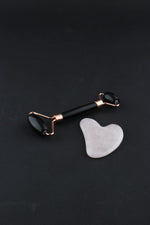 Sertifikalı Obsidyen Masaj Taşı Roller Ve Pembe Kuvars Gua Sha Kalp Tasarımlı Set
