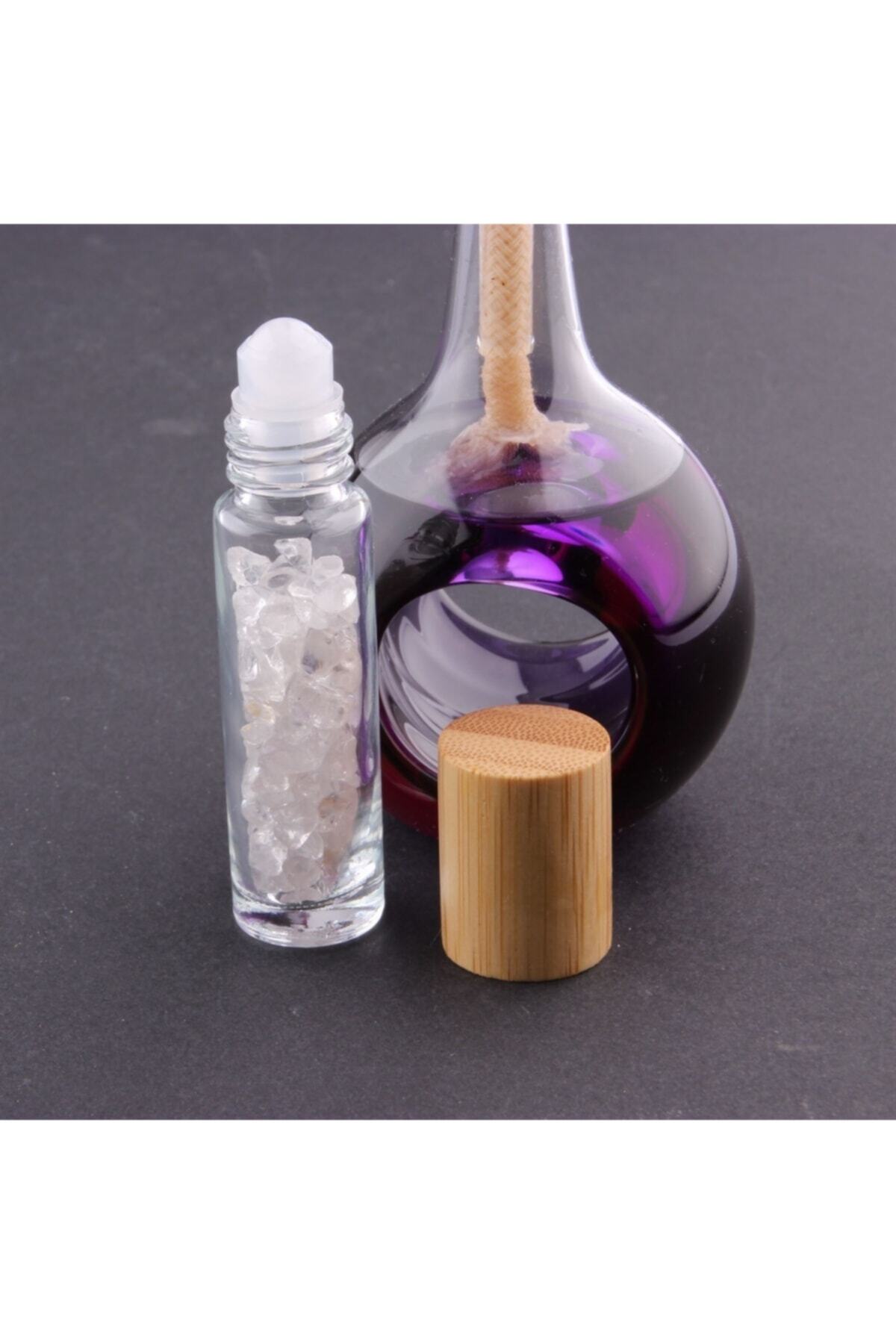 Sertifikalı Kristal Kuvars Doğal Taş Yüz Ve Cilt Esans Ve Yağ Şişesi - 10 Ml, 8 Cm Bambu Kapak