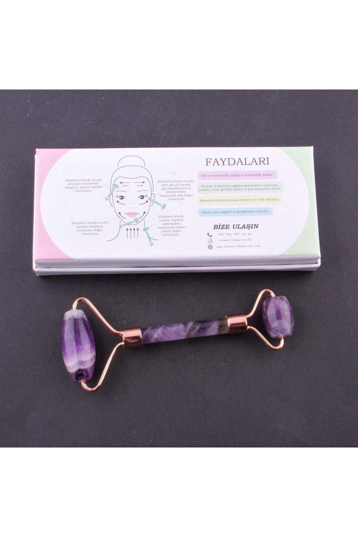 Sertifikalı Ametist Doğal Taşı Roller Masaj Aleti - Mor 15 X 6 Cm Ma039