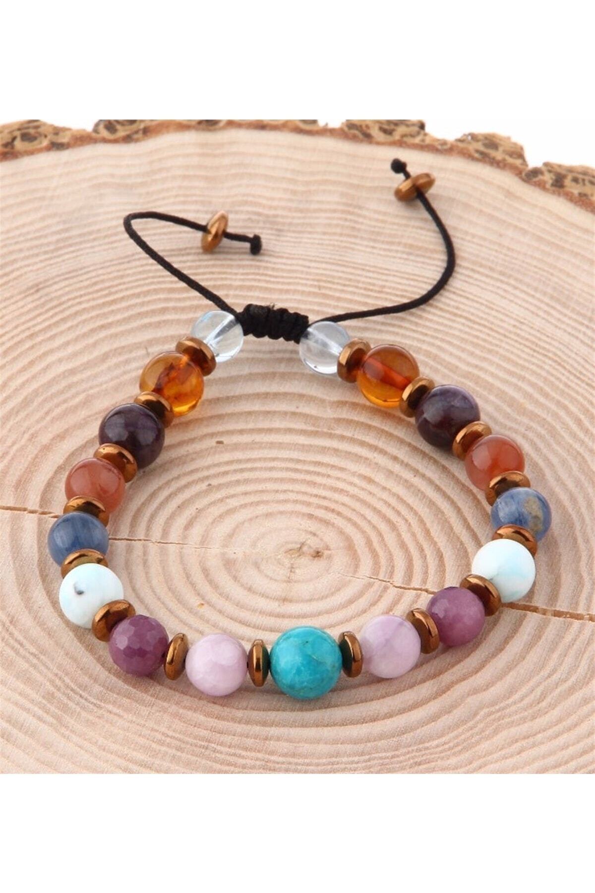 Sertifikalı Doğal Taş Bileklik - Kehribar,larimar,hakiki Turkuaz,mavi Topaz,tanzanit,yakut,kunzit