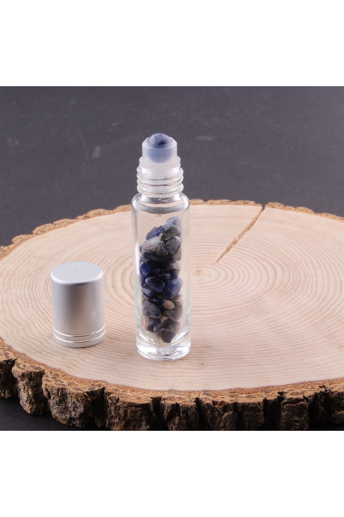 Sertifikalı Sodalit Taşı Doğal Taş Esans Ve Yağ Şişesi - 10 Ml, 8 Cm Metal Kapak - Eyş013