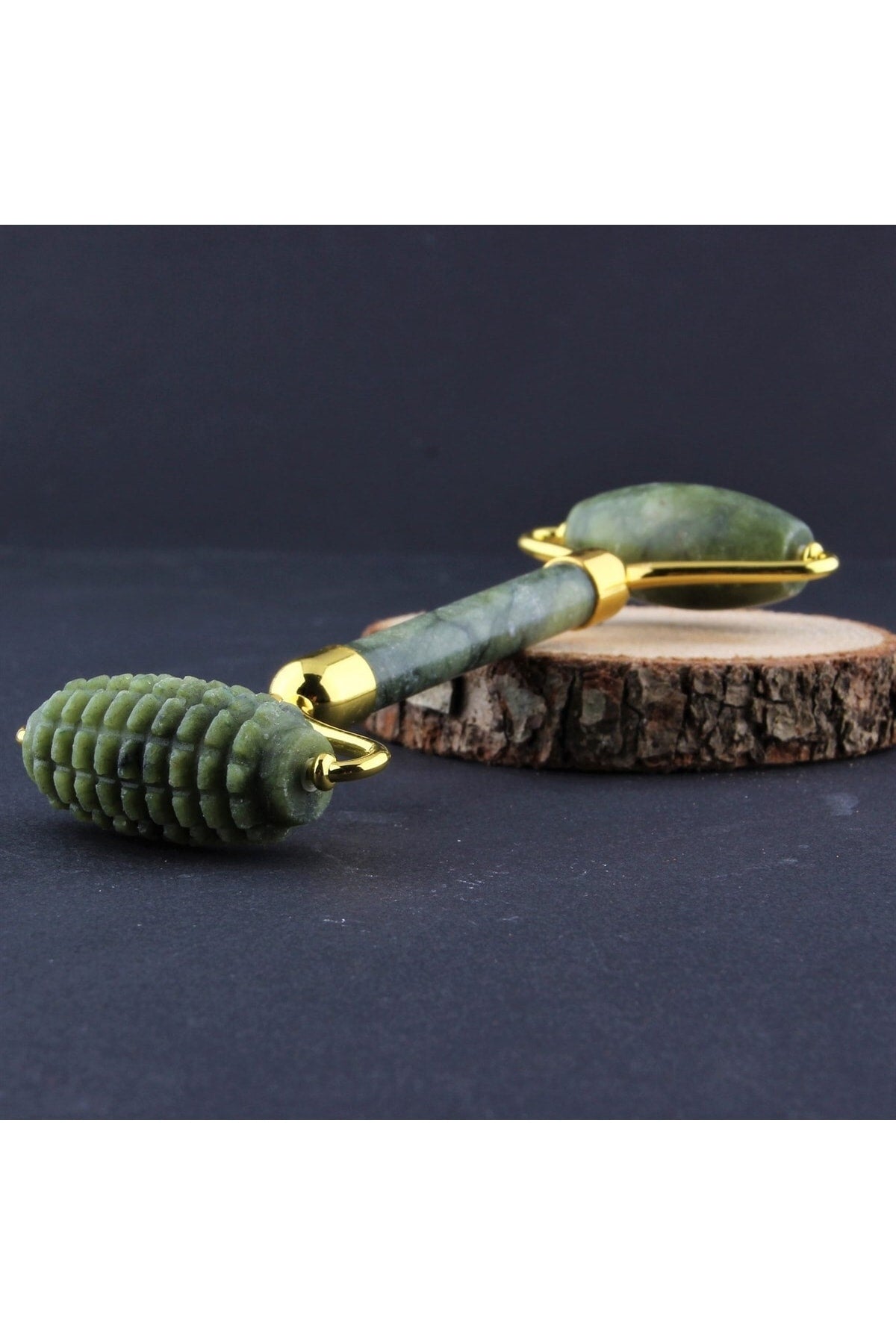 Sertifikalı Yeşim Doğal Taşı Tırtıklı Roller Masaj Aleti 15 X 6 Cm Ma016
