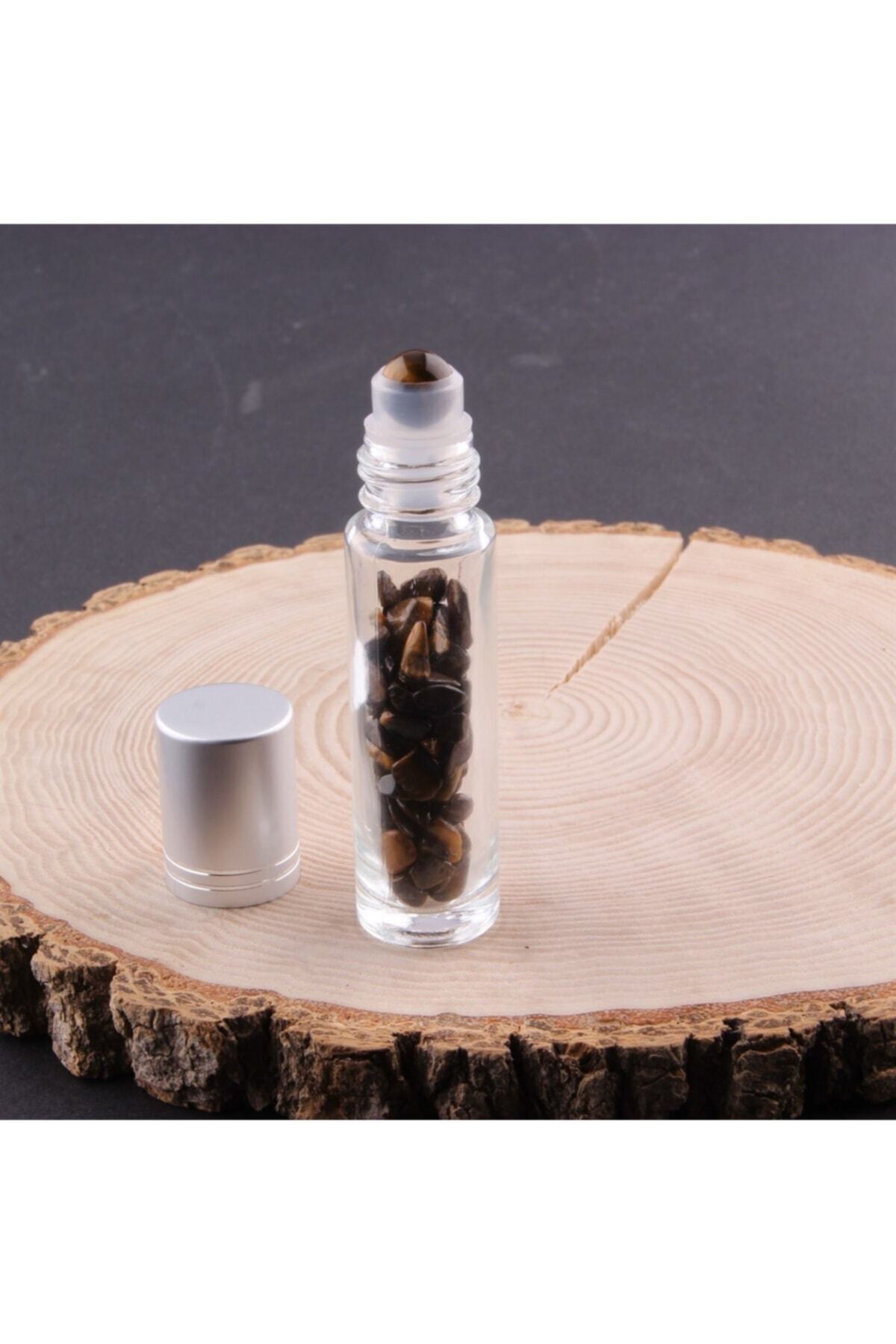 Sertifikalı Kaplan Gözü Taşı Doğal Taş Yüz Ve Cilt Esans Ve Yağ Şişesi - 10 Ml, 8 Cm Metal Kapak