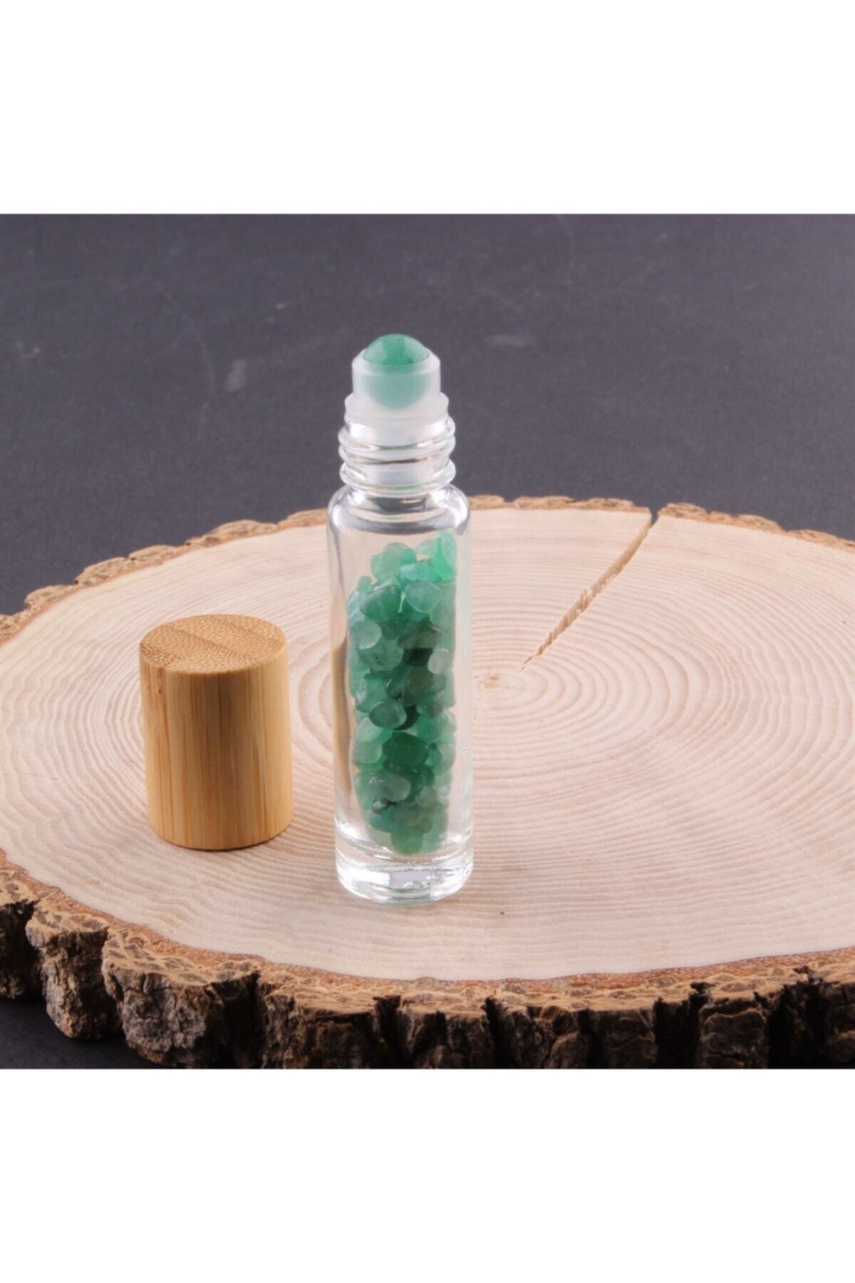 Sertifikalı Aventurin Taşı Doğal Taş Yüz Ve Cilt Esans Ve Yağ Şişesi - 10 Ml, 8 Cm Bambu Kapak