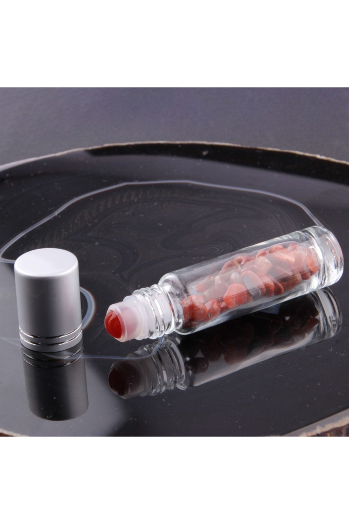 Sertifikalı Akik Taşı Doğal Taş Yüz Ve Cilt Esans Ve Yağ Şişesi - 10 Ml, 8 Cm Metal Kapak