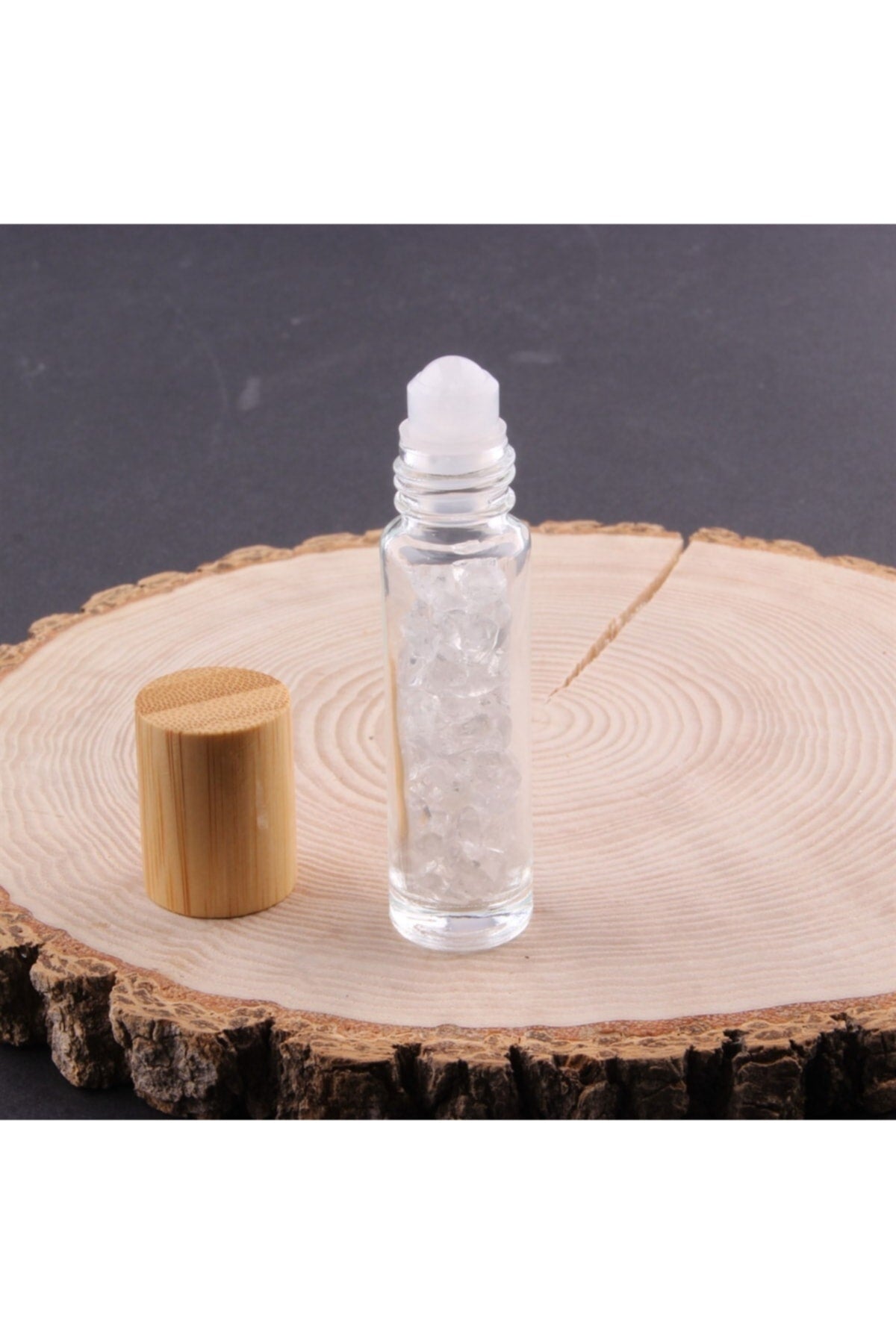 Sertifikalı Kristal Kuvars Doğal Taş Yüz Ve Cilt Esans Ve Yağ Şişesi - 10 Ml, 8 Cm Bambu Kapak