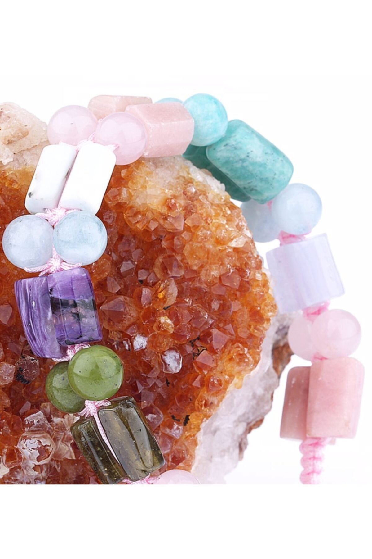 Sertifikalı Doğal Taş Bileklik - Larimar-çeroit-yeşil Lal-akuamarin-pembe Opal-amazonit