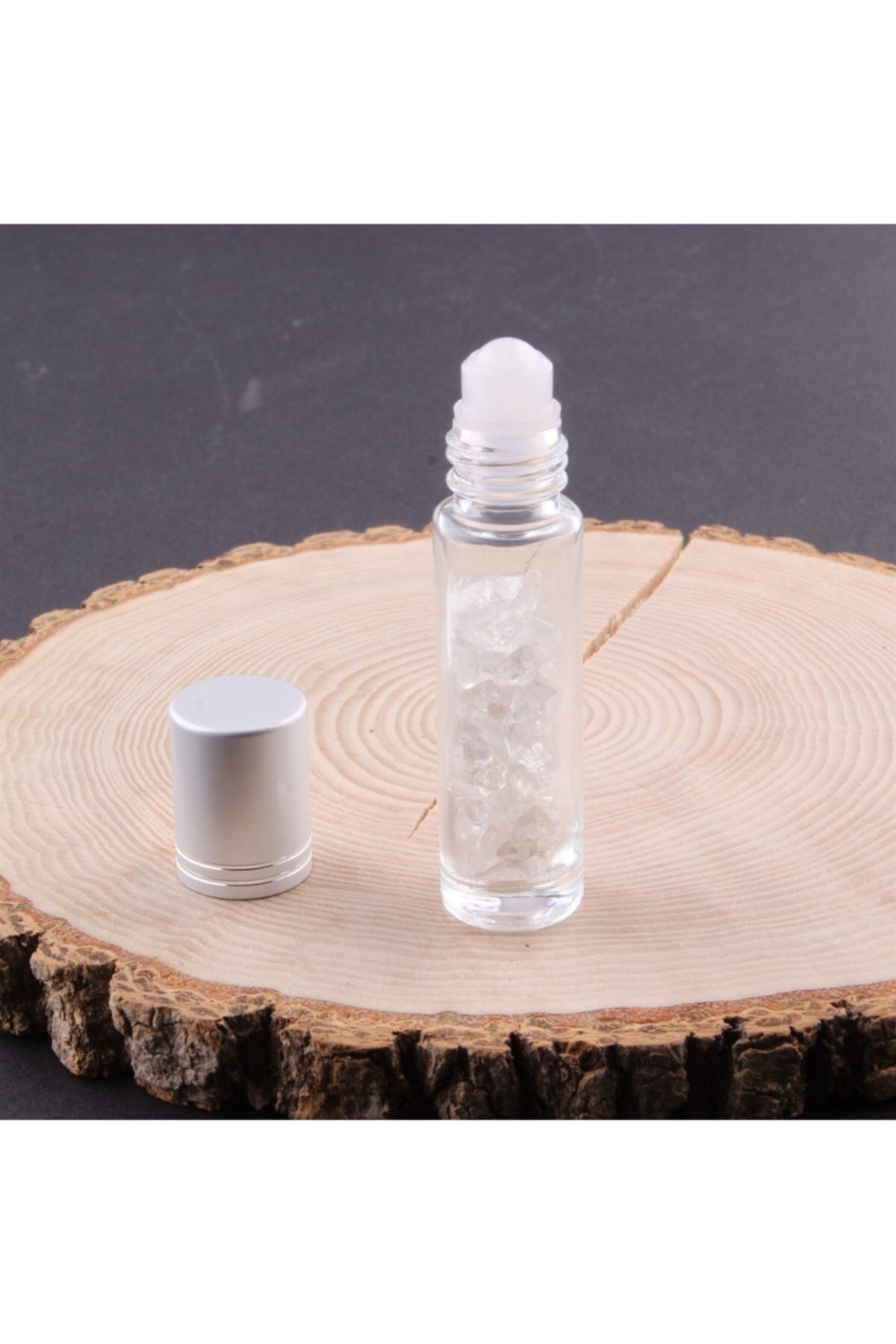 Sertifikalı Kristal Kuvars Doğal Taş Yüz Ve Cilt Esans Ve Yağ Şişesi - 10 Ml, 8 Cm Metal Kapak