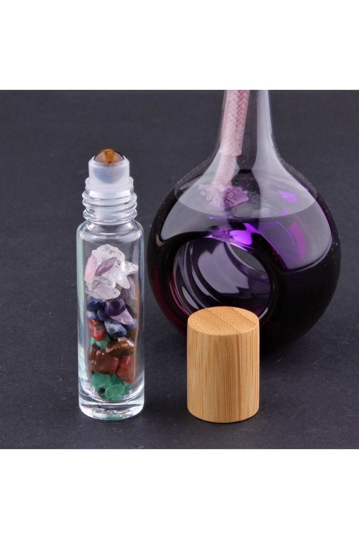Sertifikalı Çakra Doğal Taş Esans Ve Yağ Şişesi - 150 Ml, 8 Cm Bambu Kapak - Eyş016