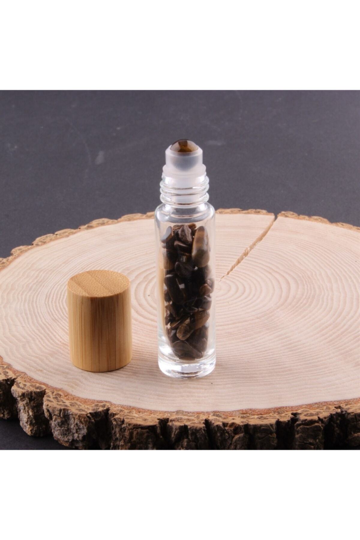 Sertifikalı Kaplan Gözü Taşı Doğal Taş Yüz Ve Cilt Esans Ve Yağ Şişesi - 10 Ml, 8 Cm Bambu Kapak