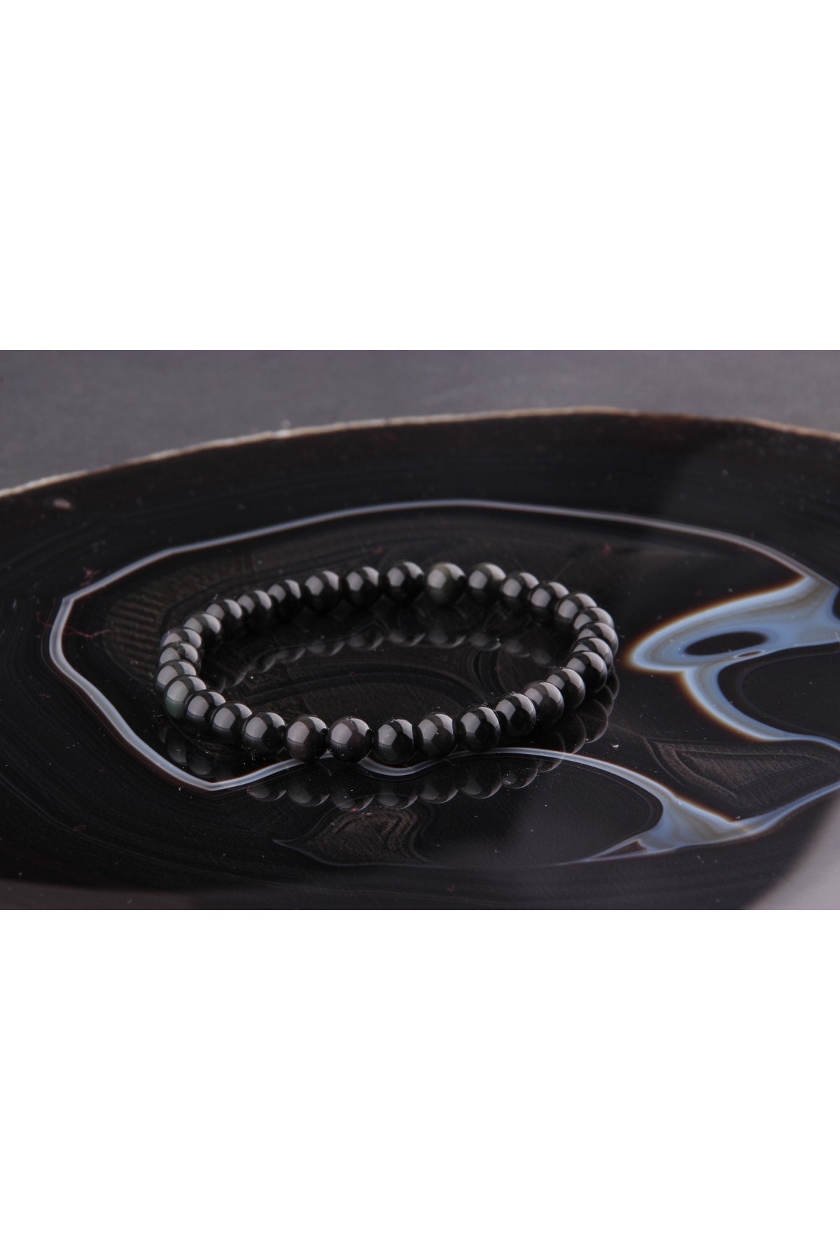 Sertifikalı Obsidyen Doğal Taş Bileklik 6 Mm - B839