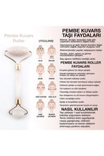 Sertifikalı Pembe Kuvars Doğal Taşı roller Masaj Aleti - 15 X 6 Cm Ma038