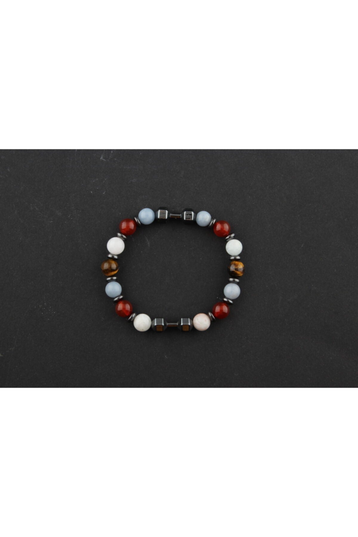 Sertifikalı Bay Sporcu Bileklik Hematit-angelite-havlit-akik-akuamarin-kaplan Gözü-8 Mm