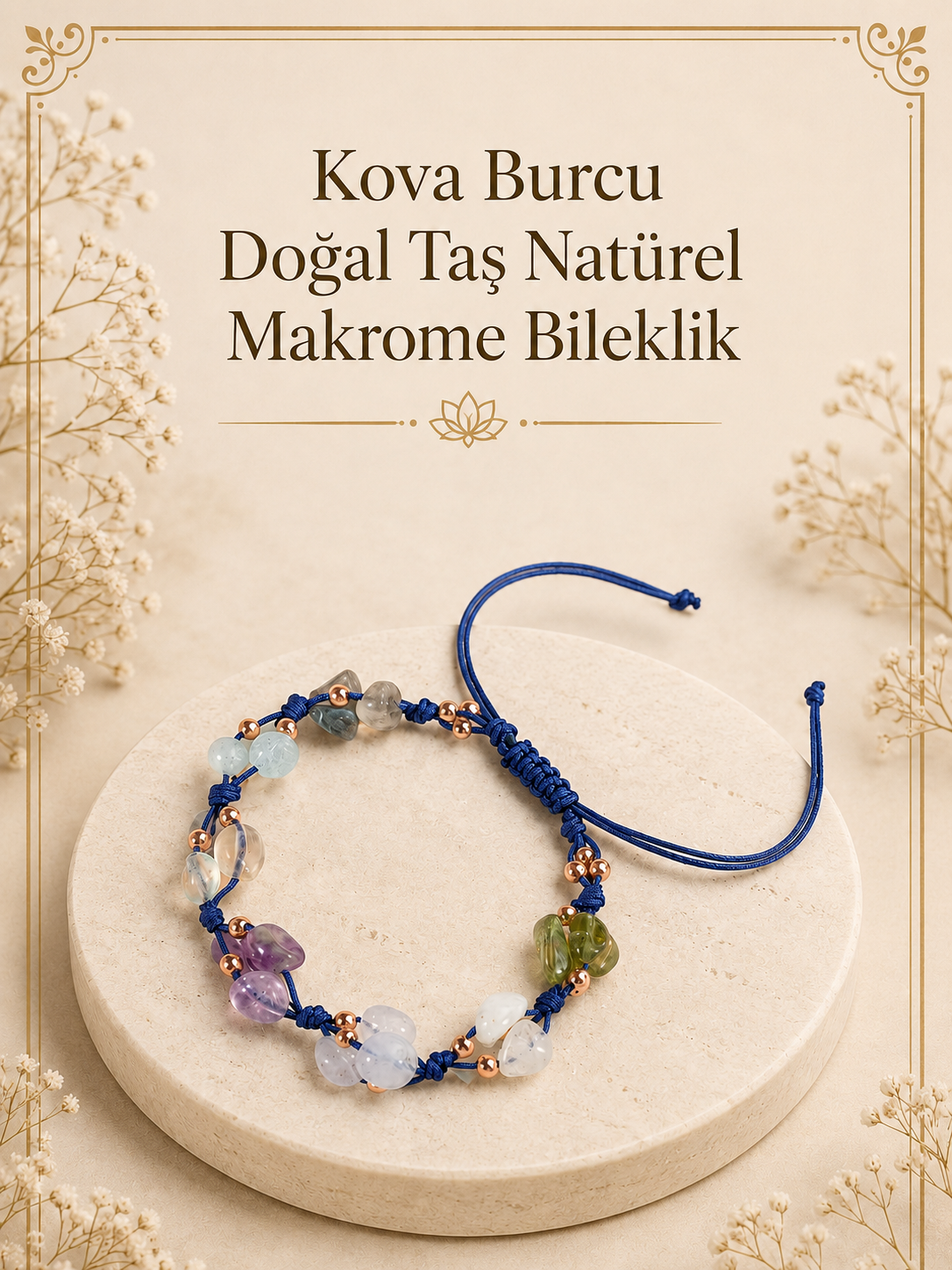 Kova Burcu Doğal Taş Natürel Makrome Bileklik