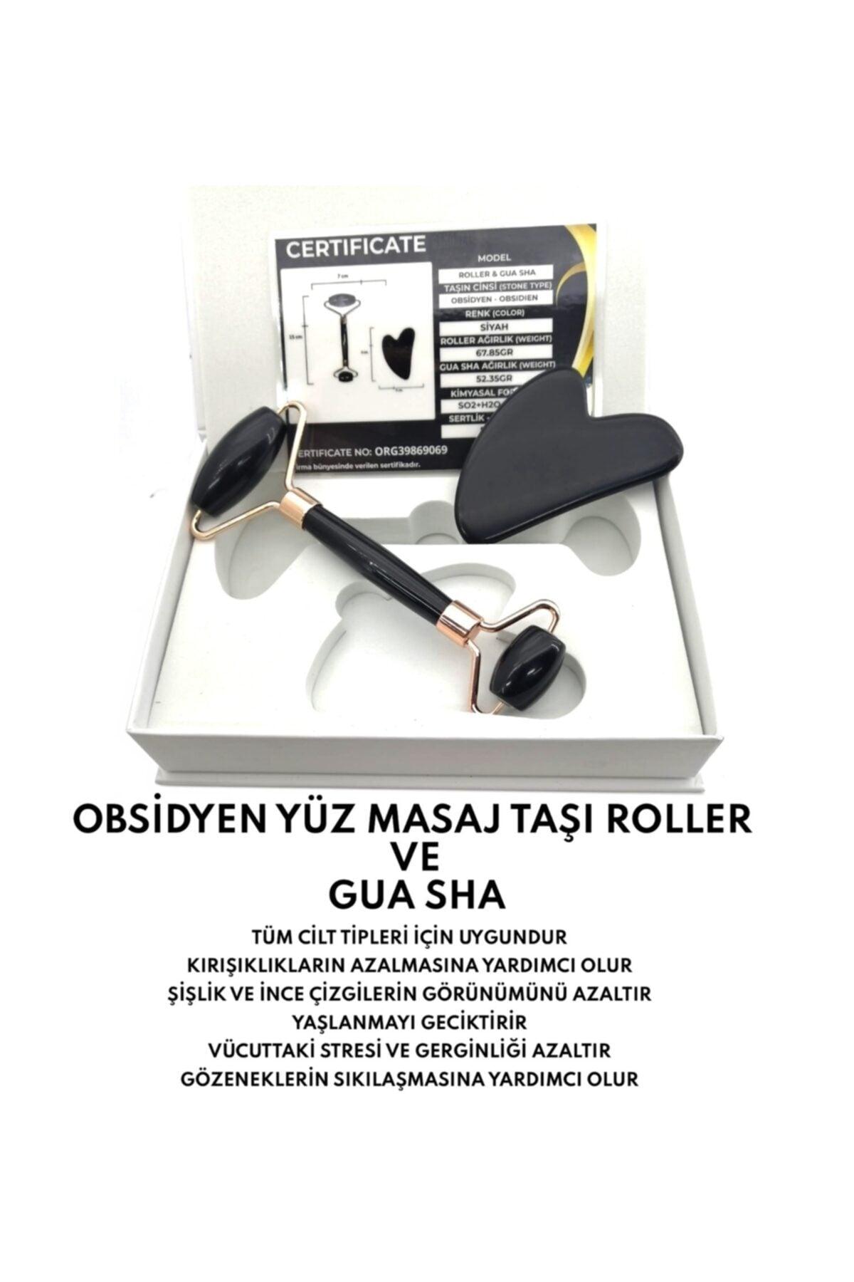 Sertifikalı Obsidyen 1. Sınıf Roller Ve Gua Sha Masaj Seti (SERTİFİKALI)