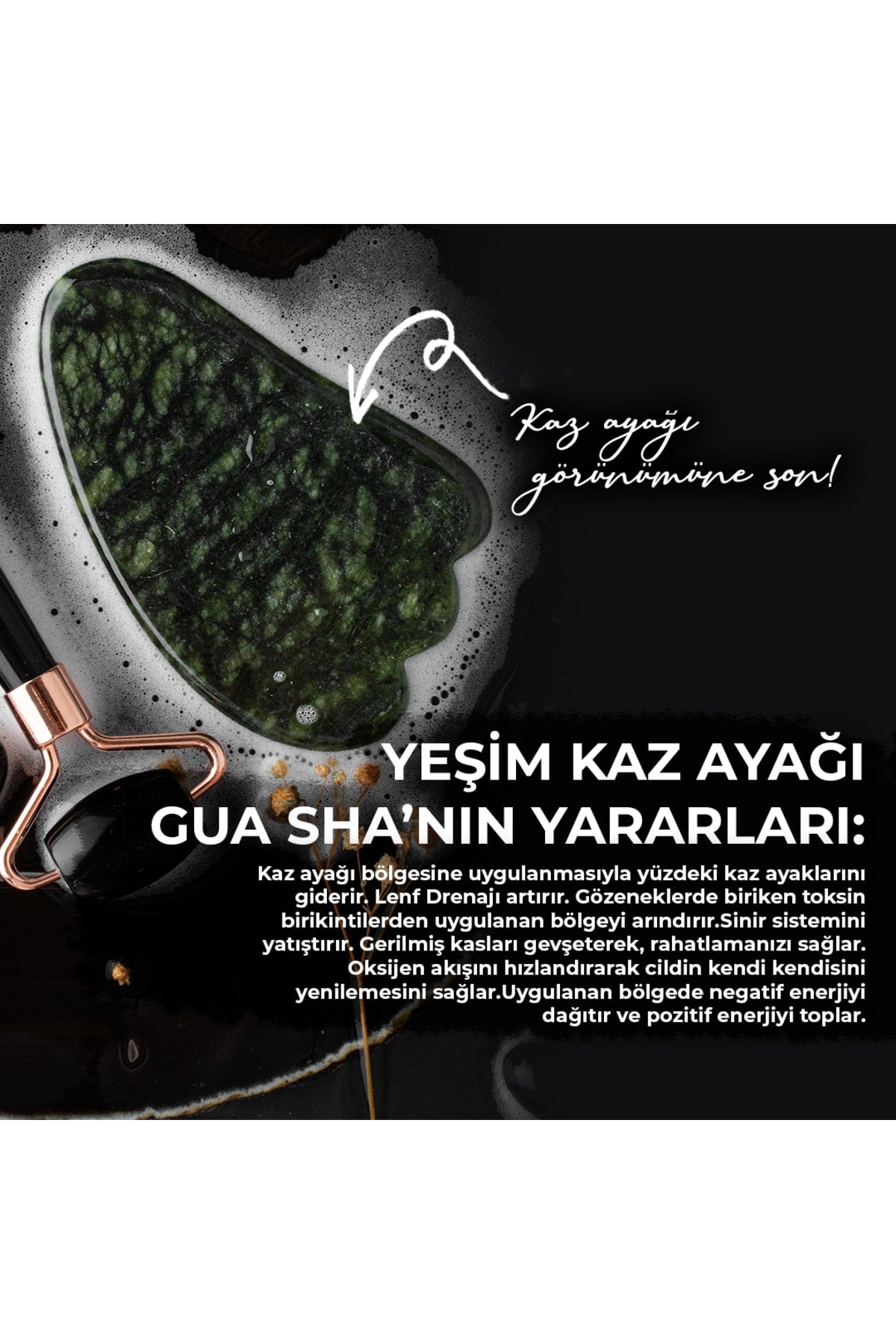 Sertifikalı Obsidyen Doğal Taşı Roller Ve Yeşim Doğal Taşı Kaz Ayağı Gua Sha Masaj Takımı Ma041