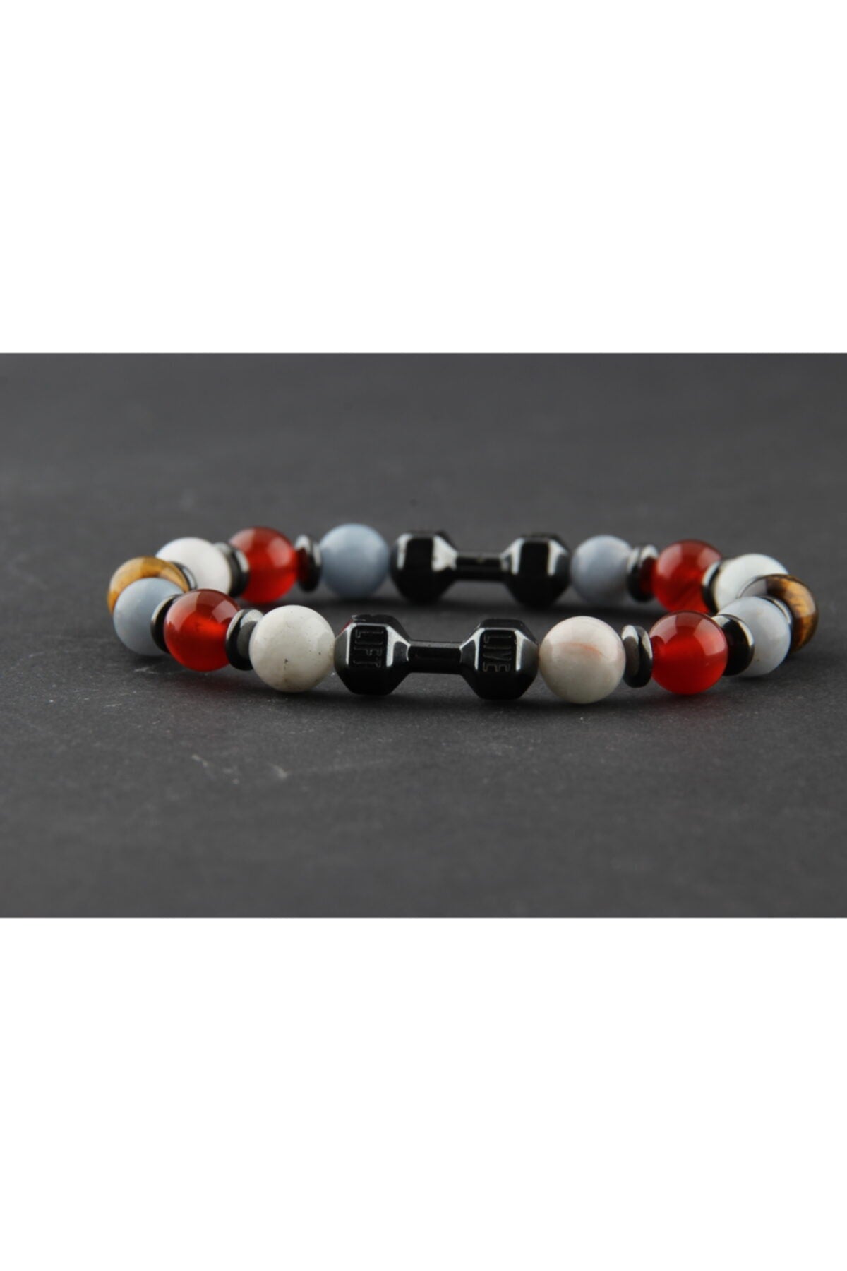 Sertifikalı Bay Sporcu Bileklik Hematit-angelite-havlit-akik-akuamarin-kaplan Gözü-8 Mm