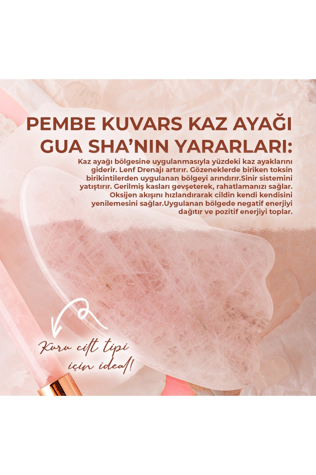 Sertifikalı Pembe Kuvars Doğal Taşı Roller Ve Kaz Ayaklı Gua Sha Masaj Takımı Ma010