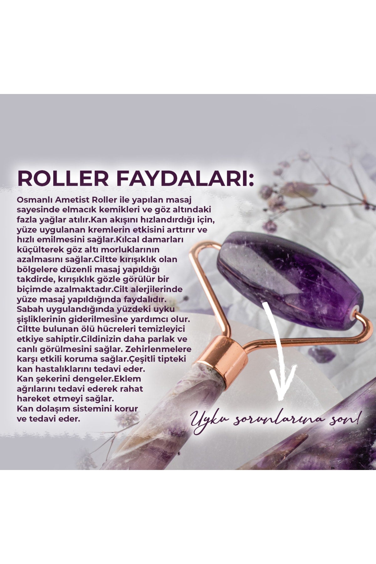 Sertifikalı Ametist Doğal Taş Roller Ve Kaz Ayağı Gua Sha Masaj Takımı Ma068