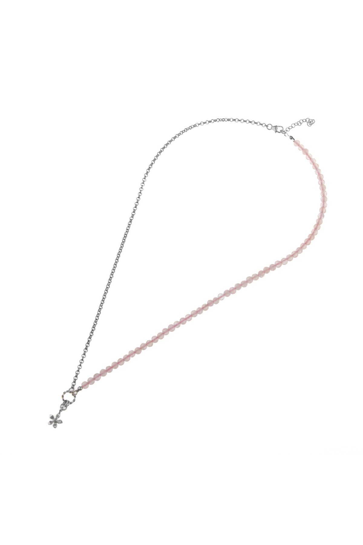 Pembe Kuvars Doğal Taşlı Papatya Gümüş Kolye
