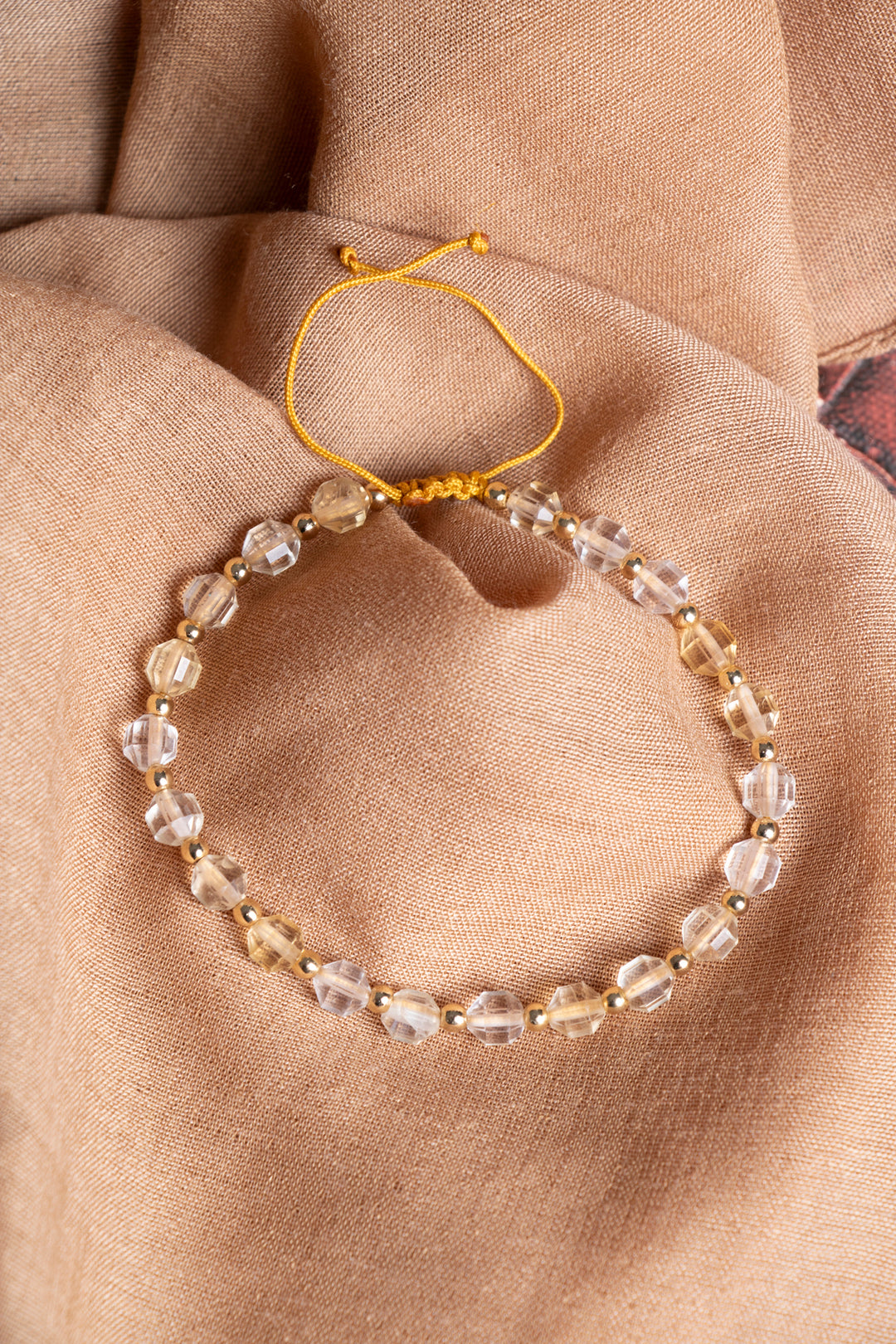 SERTİFİKALI Sitrin Fasetli Doğal Taş Makrome Ayarlanabilir Bileklik 6mm