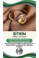 SERTİFİKALI Sitrin Doğal Taş Gümüş Yüzük