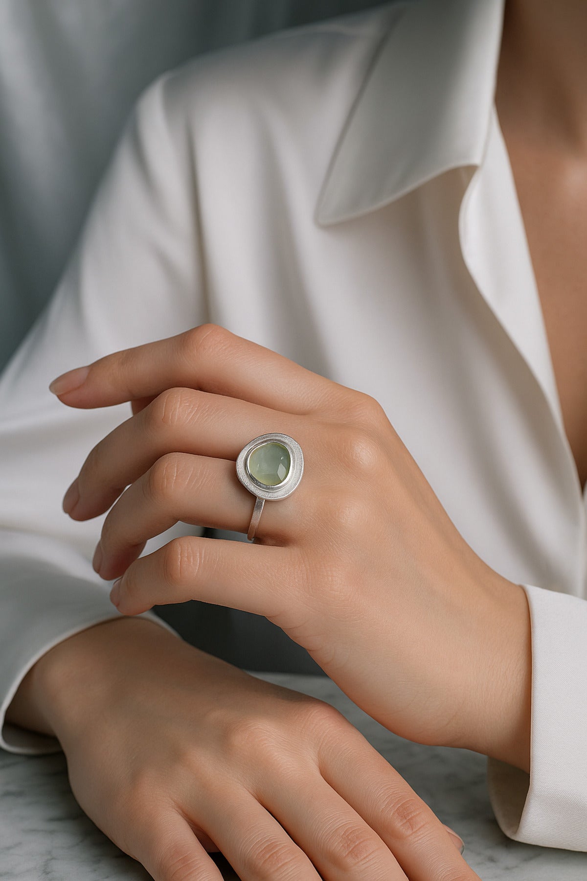SERTİFİKALI Yeşil Florit Doğal Taş 925 Ayar Gümüş Yüzük