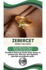 SERTİFİKALI Zebercet Doğal Taş 925 Ayar Gümüş Altın Kaplama Yüzük