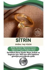 SERTİFİKALI Sitrin Doğal Taş Gümüş Altın Kaplama Yüzük