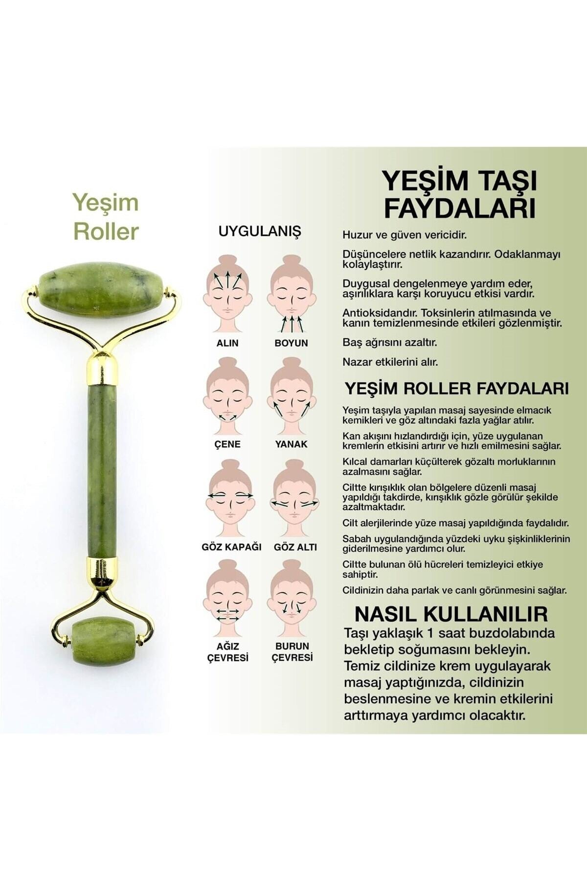 Sertifikalı Yeşim Doğal Taşı Roller Ve kaz Ayağı Gua Sha Masaj Takımı Ma033