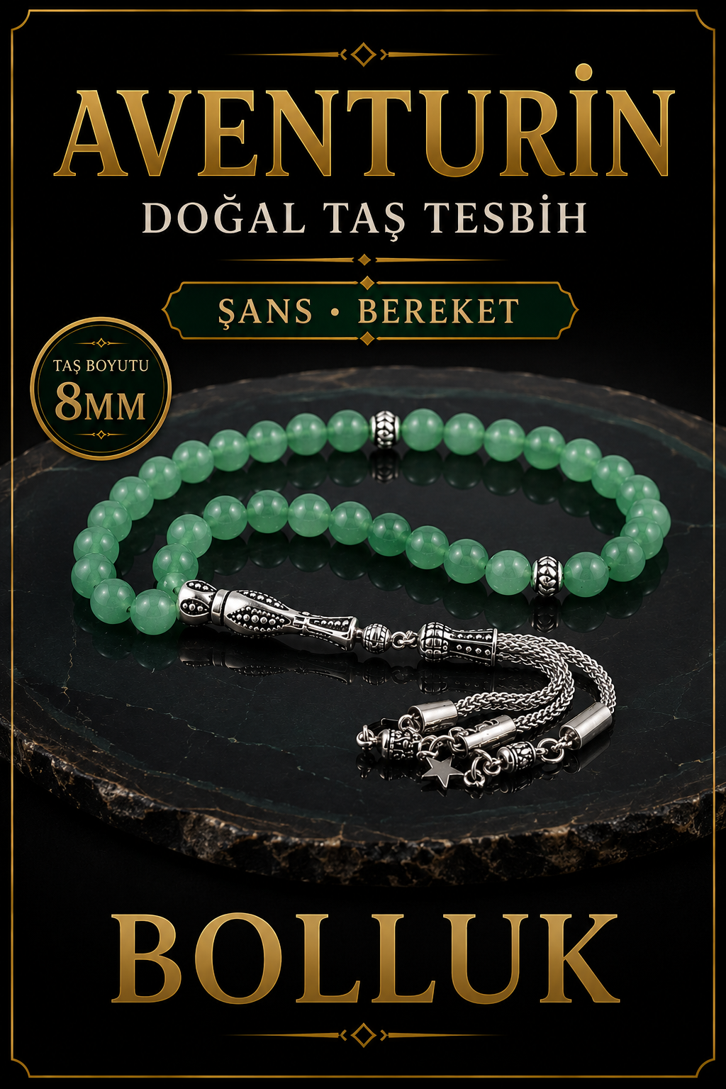 Sertifikalı Aventurin Doğal Taş Tesbih 6mm T173