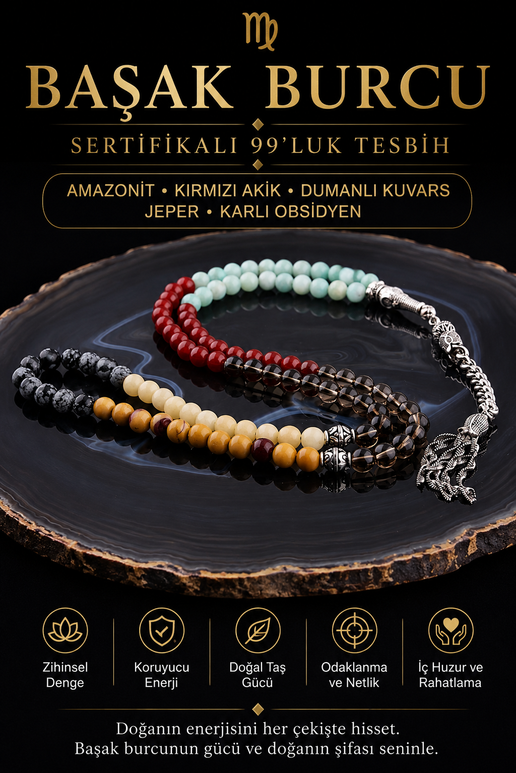 Sertifikalı Başak Burcu 99'luk Tesbih T097