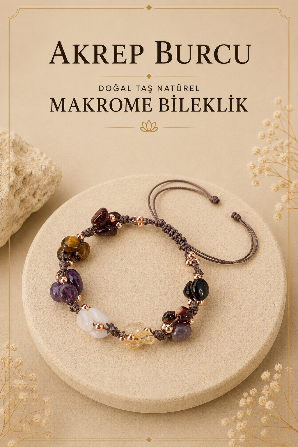 Akrep Burcu Doğal Taş Natürel Makrome Bileklik