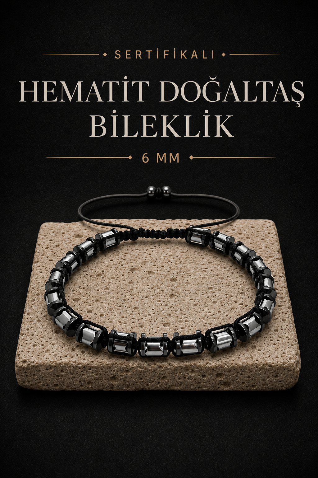 Sertifikalı Hematit Doğaltaş Bileklik 6 Mm, B943