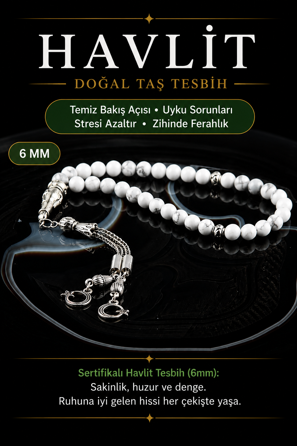 Sertifikalı Havlit Doğaltaş Tesbih 6 Mm, T206