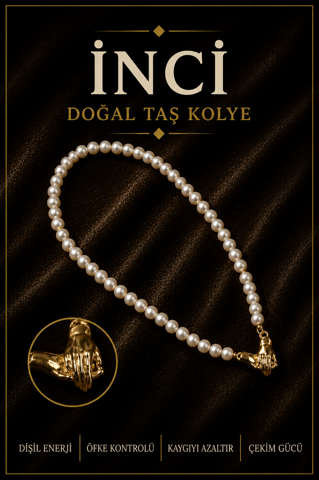 İnci Doğal Taş Gümüş El Ele Kolye