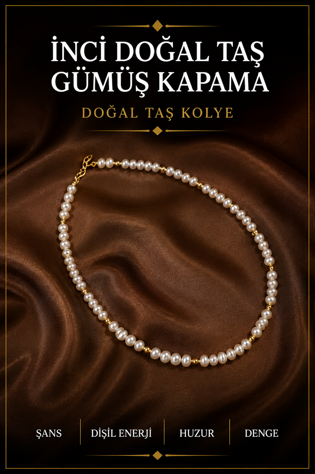 İnci Doğal Taş Gümüş Kapama Kolye