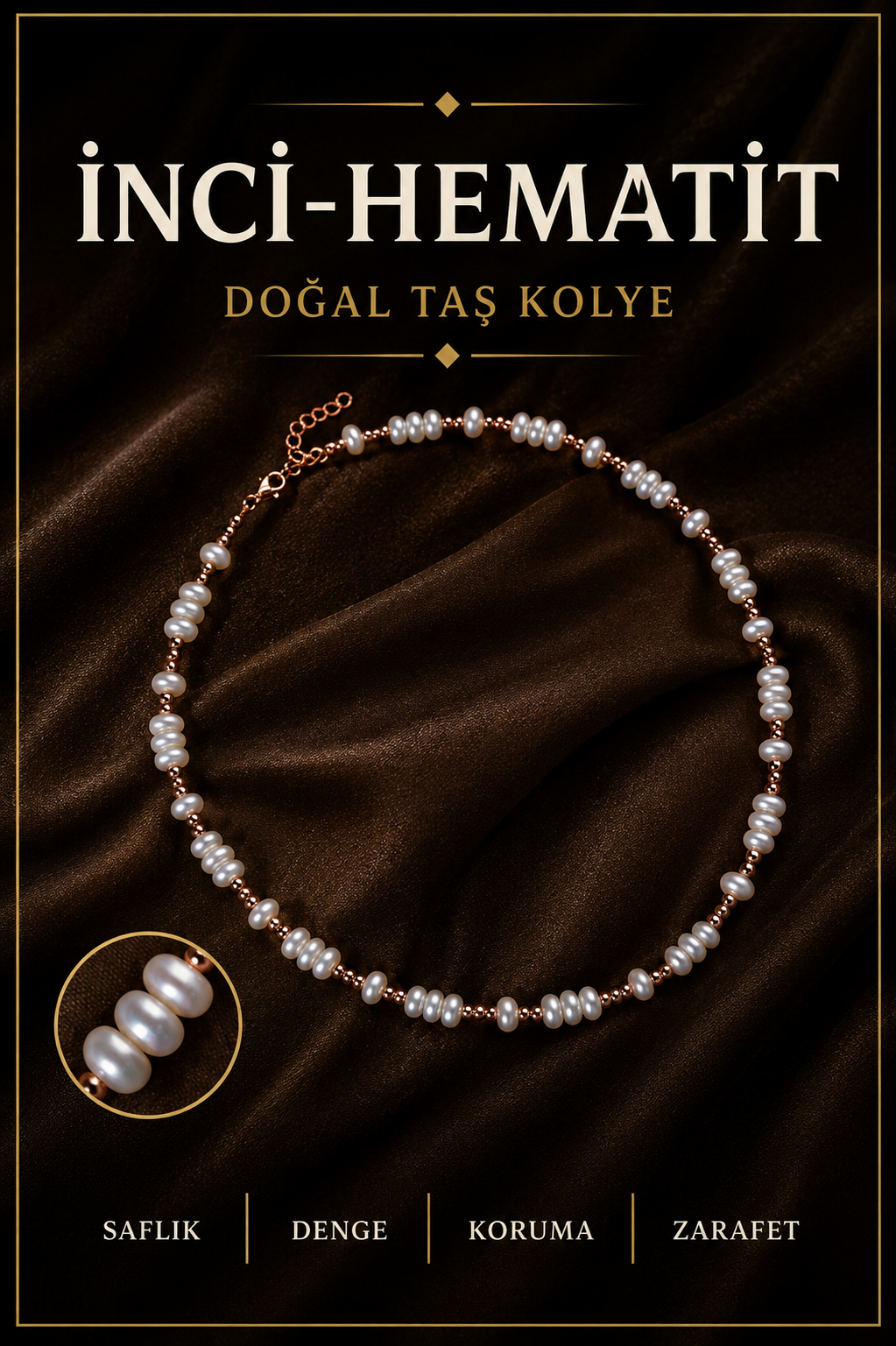 Inci-hematit Doğal Taş Gümüş Kolye