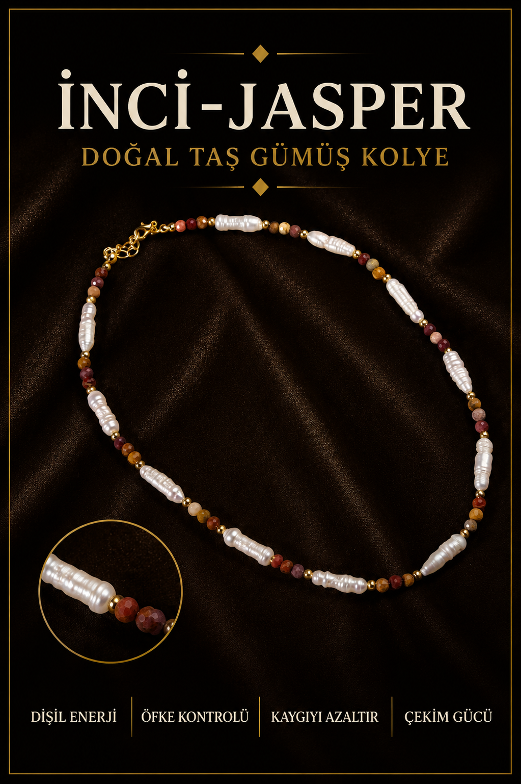 İnci-jasper Doğal Taş Gümüş Kolye