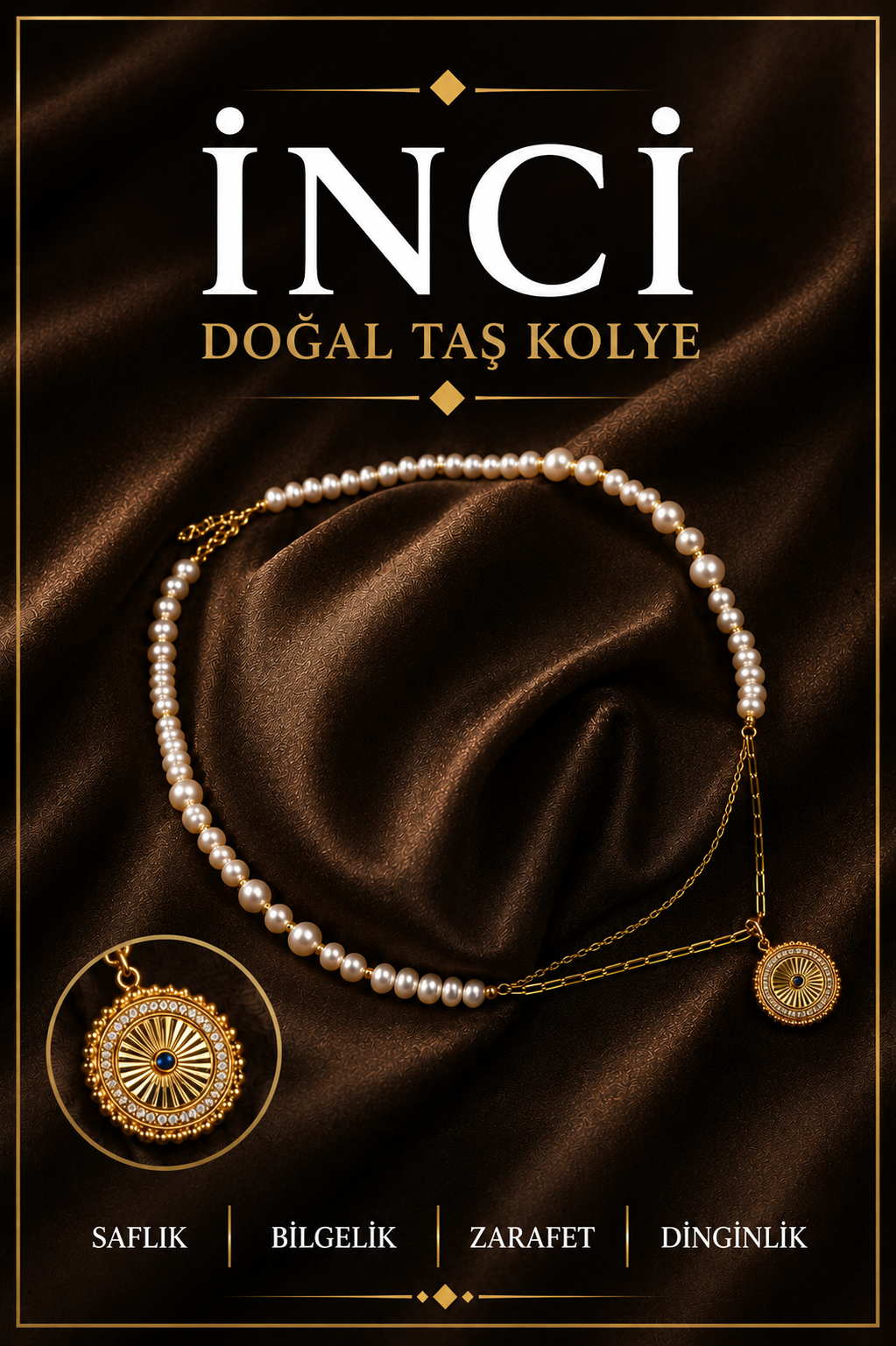 İnci Doğal Taş Gümüş Kolye