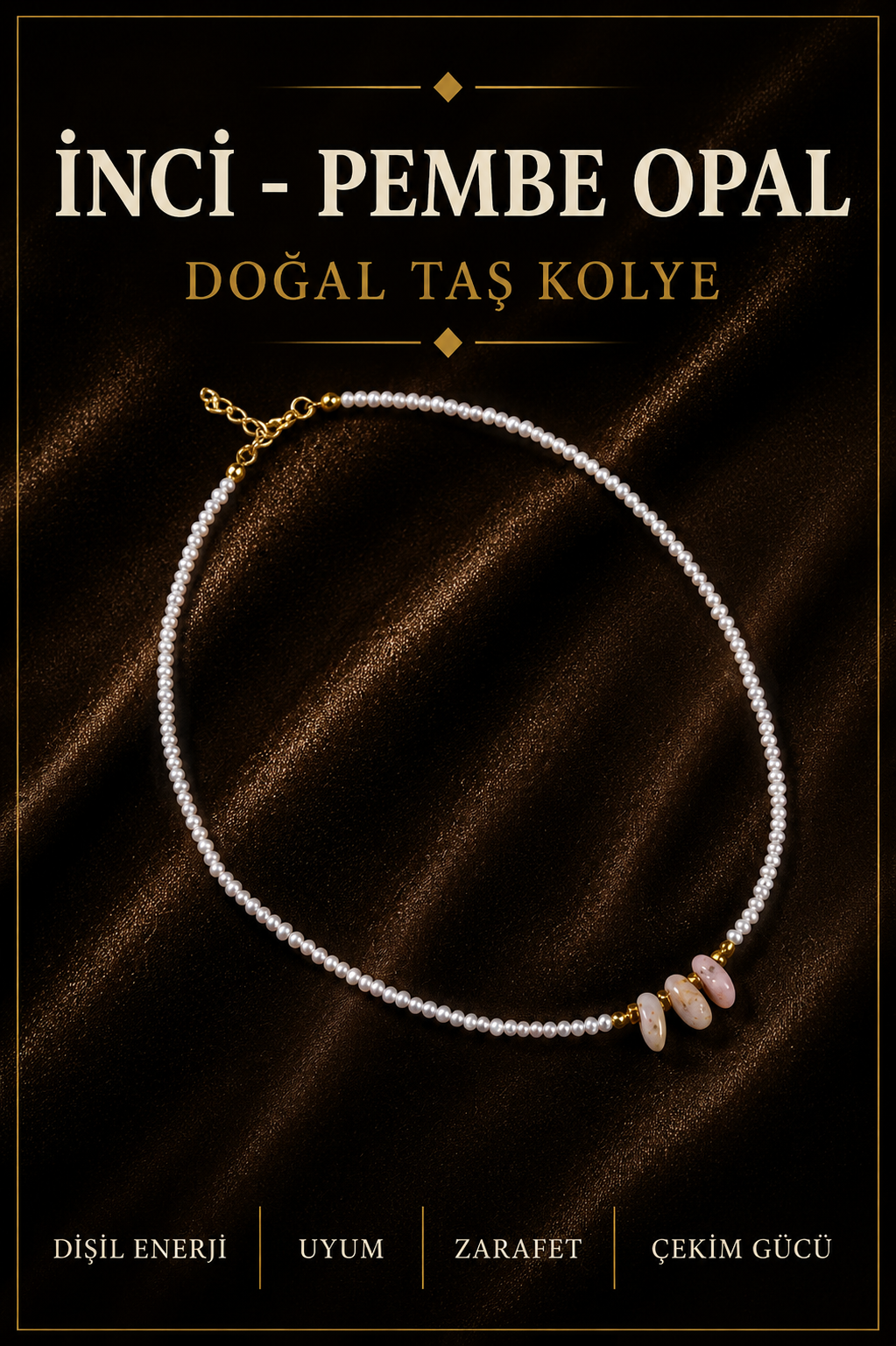 İnci-Pembe Opal Doğal Taş Gümüş Kolye