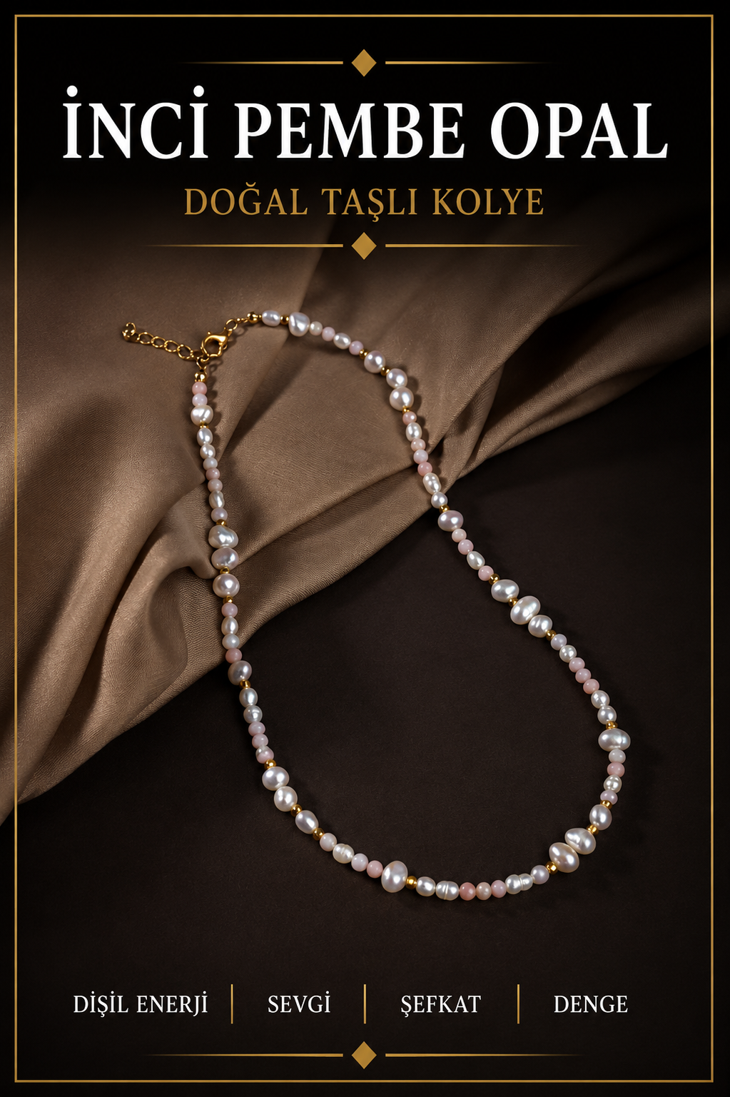 İnci-pembe Opal Doğal Taş Altın Kaplama Kapama Kolye (3cm Uzatma Ile Birlikte)