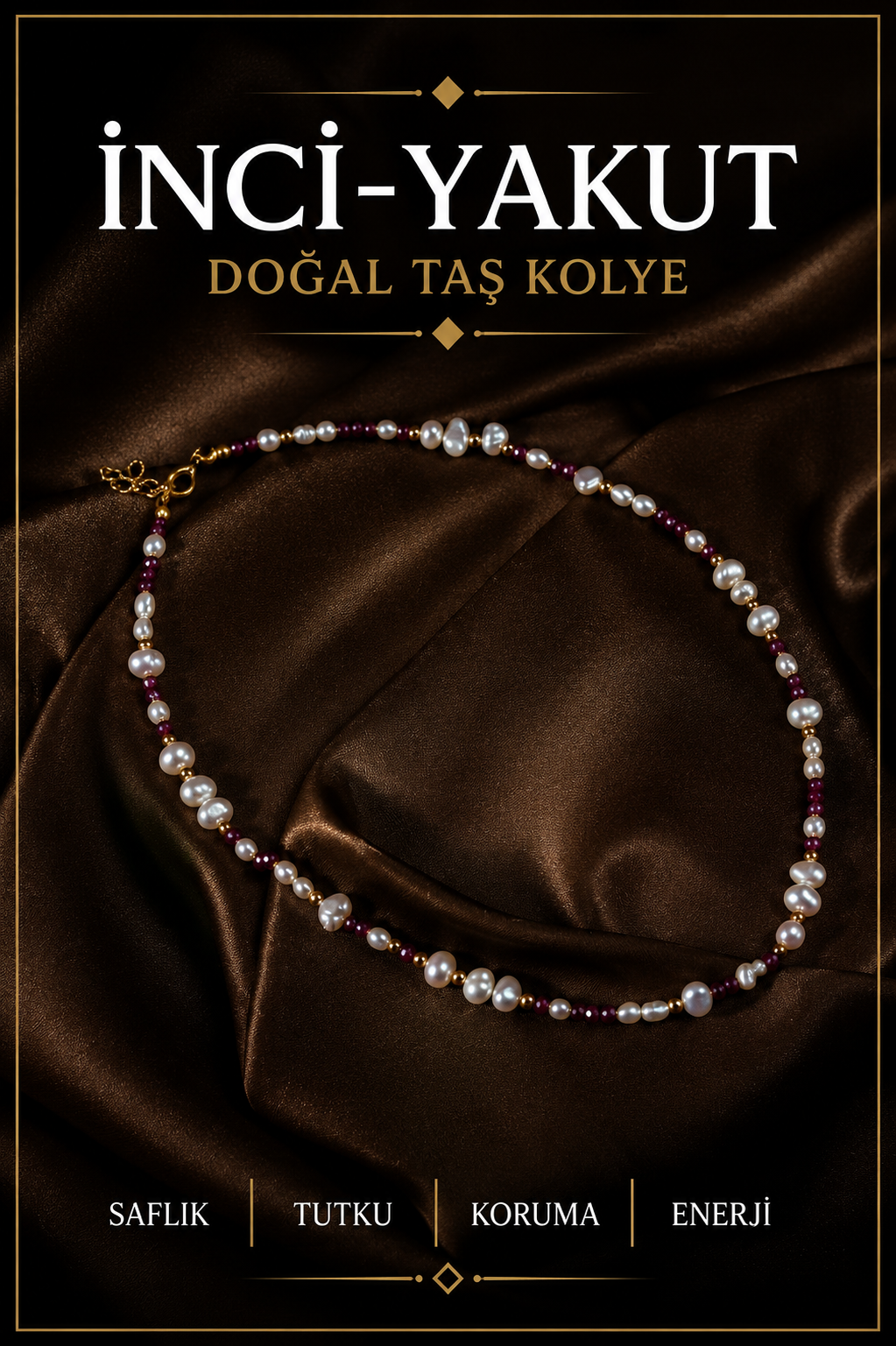 İnci-Yakut Gümüş Kapama Doğal Taş Kolye