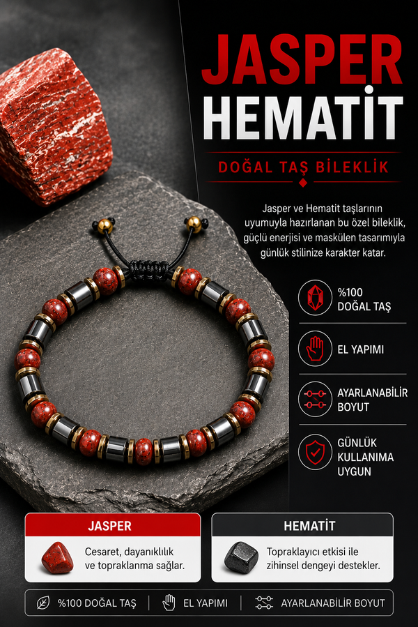 Jasper Hematit Doğal Taş Bileklik,