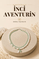 SERTİFİKALI İnci-Aventurin Doğal Taş İkili Kolye ODT227