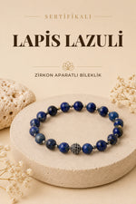SERTİFİKALI Lapis Lazuli Doğal Taş Zirkon Aparat Bileklik ODT202