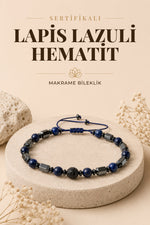 SERTİFİKALI Lapis Lazuli-Hematit Doğal Taş Makrome Bileklik ODT220