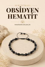 SERTİFİKALI Obsidyen-Hematit Doğal Taş Makrome Bileklik ODT218